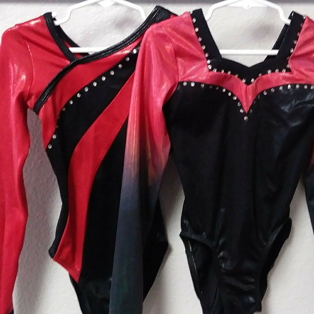 Gymnastic Leotard Set Red Black Crystals 6/6x